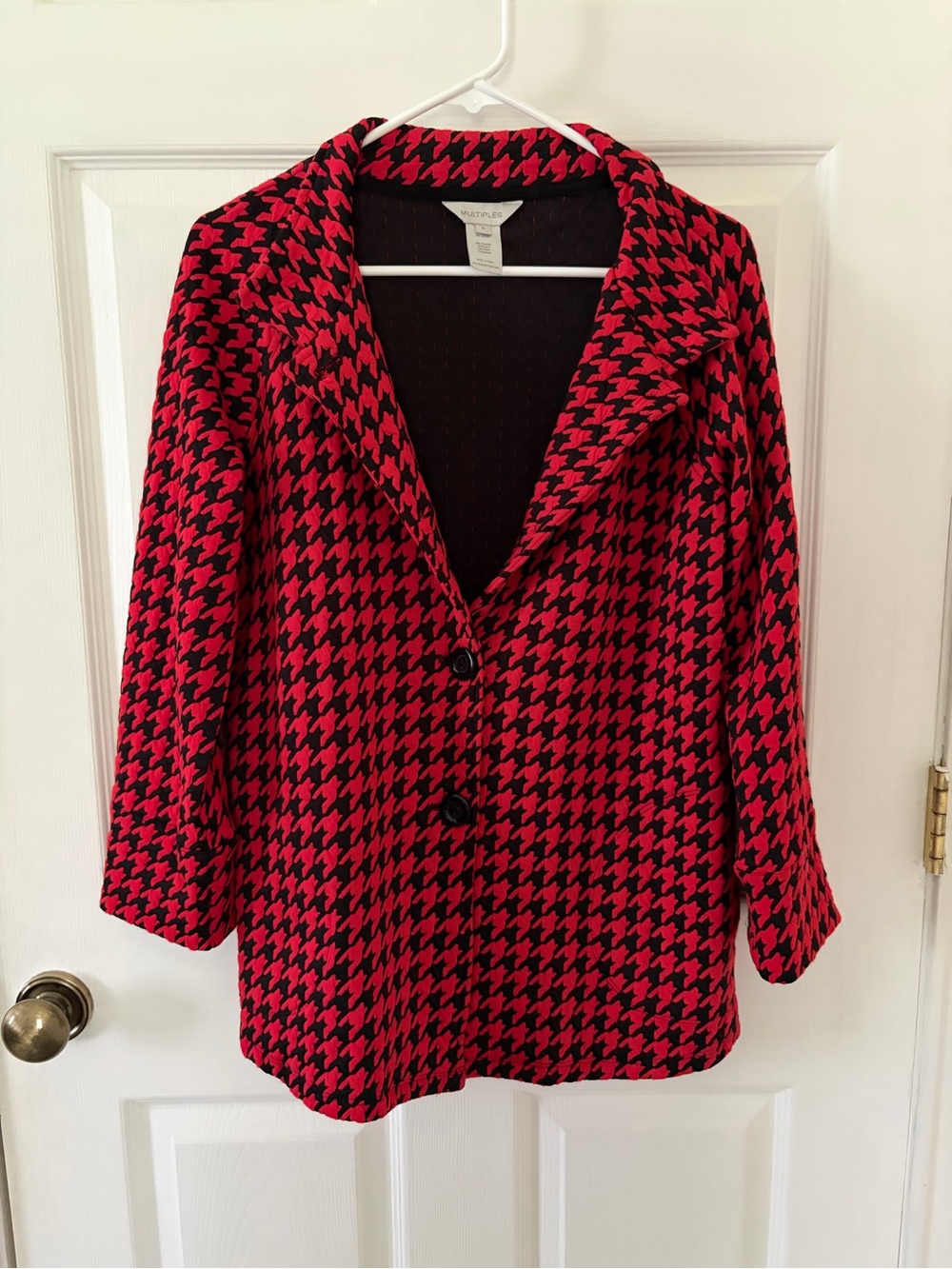 Multiples Red and Black Houndstooth Blazer Jacket